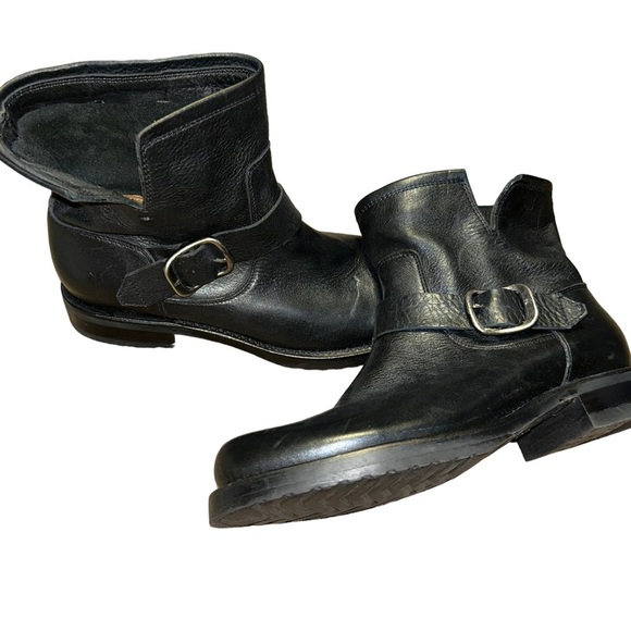 Women Frye Veronica Moto black leather ankle buckle bootie boots size 8.5 - Picture 2 of 7